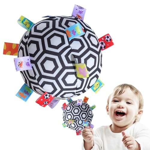 Bola sensorial de peluche, bola de cascabel de peluche, Bolas de textura sensorial con sonajero, Pelota con etiqueta de cinta de juguete para habilidades motoras finas, colores de alto contraste, pe