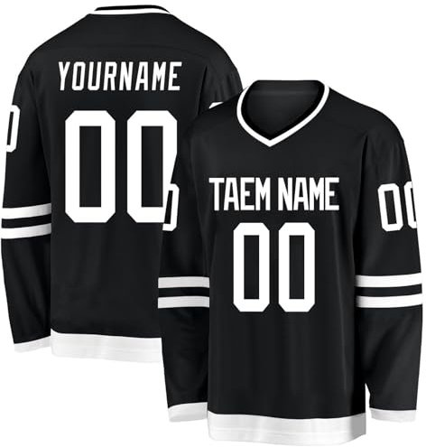 Hockey-Trikot, personalisierbar, mit Ihrem Namen, Team/Nummer, Hockey-Trikot mit Namen, geeignet für Geschenke für Kinder und Erwachsene, Stil 6 KAN0827A, Schwarz , One size