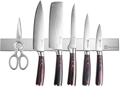 PAUDIN Magnetleiste Messer 45 cm Messerleiste magnetische Küchenmesserleiste aus Edelstahl mit extra starkem Magnet als Messerhalter für Wand Selbstklebend für Küchenutensilien oder Werkzeugen