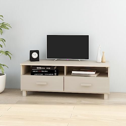CINDERFUL Meuble TV HAMAR Marron Miel 106x40x40 cm Bois Massif de pin,Meuble TV en Bois Massif Brun Miel avec tiroirs coulissants et Compartiments pour Salon ou Chambre Meubles TV, Banc TV