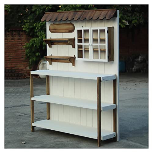 Potting Bench Work Station Potting Bench, Outdoor Patio Wood Potting Table, With 3- Tier Open Shelf, Garden Work Station Table, For Backyard (Color : White, Size : 80x33x172cm)