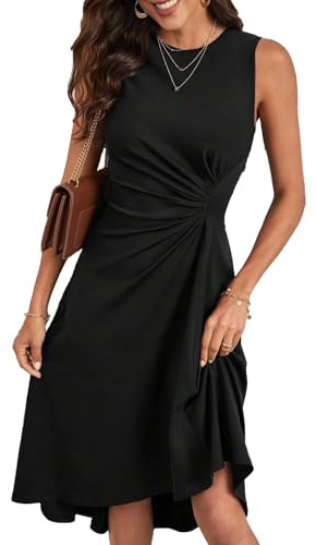 HUXRAKV Women's Summer Wedding Guest Dress Elegant Prom Dress Pleated Waist Swing A-Linie Evening Party Cocktail Dresses,27-Black,XL