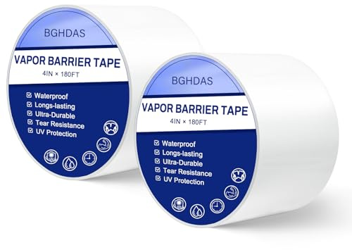 Bghdas 1 rotolo di nastro bianco barriera al vapore, 10,2 cm di larghezza x 45,7 m di lunghezza, nastro in polietilene PE da 9 mm, per stucco impermeabile, barriera contro l'umidità e cuciture, per