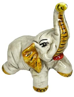 Elefante de cerámica de Caltagione hecho a mano, animales de la suerte art. pie arriba (amarillo)