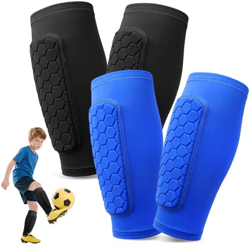 Pardofelis 2 Pares Espinilleras de Futbol para Niño, Protección de Pantorrilla Transpirable y Antideslizante, Anticolisión Celular Espinilleras de Fútbol para Niño y Jóvenes