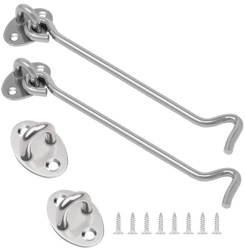 MejaRizon 16 Inch (400 mm) Storm Hooks, Pack of 2 Stainless Steel Storm Hooks with Eyelet, Garden Gate Latch with Screws, Door Lock for Garage Door, Window, Barn Door, Door Locks (Silver)