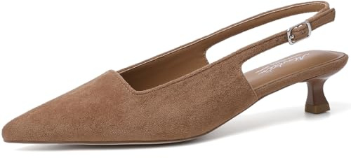 Mostrin Brown Slingback Kitten Heels for Women Suede Pointed Closed Toe Heels Low Pumps Shoes for Party Work Office Size 9