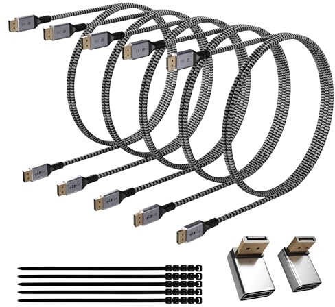 VESA Certified 8K DisplayPort 1.4 Cable 4 FT/5 Pack, 32.4Gbps High-Speed 8K@60Hz 4K@144Hz 2K@240Hz, HBR3 HDCP HDR, Braided Display Port DP Cord for Gaming Monitor PC TV Graphics+25 Ties+2 Adapters