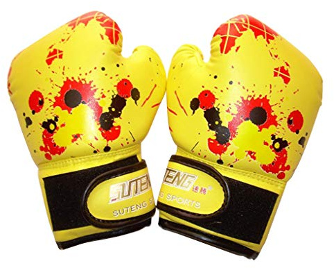Gants de boxe pour enfants en cuir synthétique pour sac de frappe et entraînement - Jaune