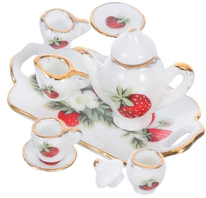 Vaguelly Miniature Ceramic Dollhouse Tea with Porcelain Teacups and Teapot Tiny Cups for Pretend Play Mini Kitchen Accessories for Doll House Decor and DIY Crafting