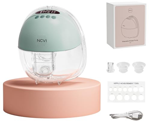 NCVI Bärbar handsfree elektrisk bröstkorg, set med 1 gröna flaskor - uppladdningsbar 1400 mAh, 4 lägen, 9 nivåer, fläns 19/21/24 mm - lågt ljud, BPA-fri, anti-återflöde
