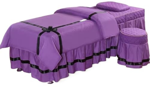 Set copriletto per saloni di bellezza Set di biancheria da letto for salone bellezza con farfalle, 4 pezzi, for massaggi, spa, copriletto completo(PURPLE,190x70)