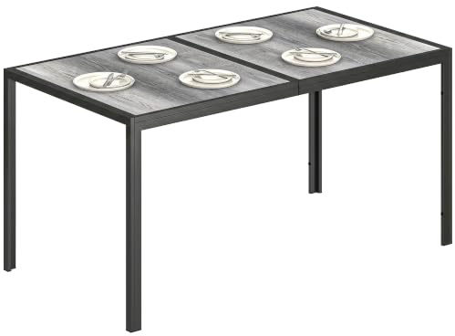 Outsunny Table de Jardin Rectangulaire 4-6 Personnes 150 x 80 x 74 cm Gris | Table à Manger Extérieure, Plateau à Effet Bois, Pieds en Acier, Balcon Porche Terrasse