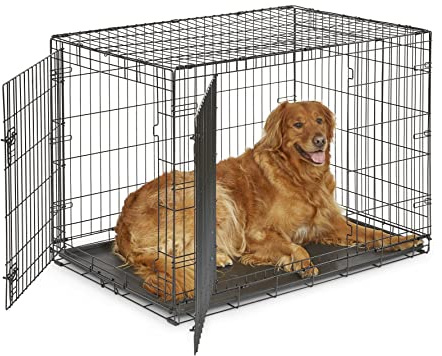 New World Double Door Folding Metal 106 cm Dog Crate, Enhanced Security, Includes Leak-Proof Pan, For Large-Sized Breeds
