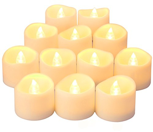 Oria LED Candles Tea Lights, Flickering Flameless Candles, Realistic Battery Operated Fake Candle with Warm White Bulb light for Christmas Decoration, Festivals, Weddings Propose etc. (Pack of 12)