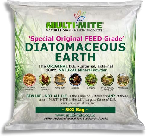 MULTI-MITE 5KG Bag Feed Grade Diatomaceous Earth DE Powder for Dogs Cats Poultry Animal Bedding & Housing Pet Areas, Stables, Gardens. 100% Natural Highly Absorbent & Desiccating DEFRA Registered
