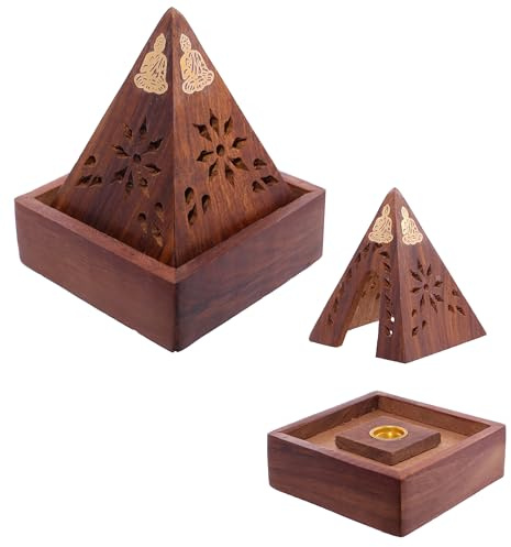 Porte-encens Pyramide en Bois de Sheesham - Design Bouddha, Unique