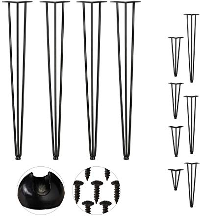 Relaxdays Hairpin Legs, 4er Set, 3 Streben, Metall, Haarnadel Tischbein für Hocker, Tisch & Schrank, 86 cm hoch, schwarz