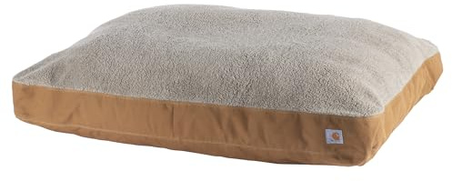 Carhartt Durable Canvas Pet Bed, Water Resistant Firm Duck Dog Bed, Carhartt Brown (Sherpa Top), Large