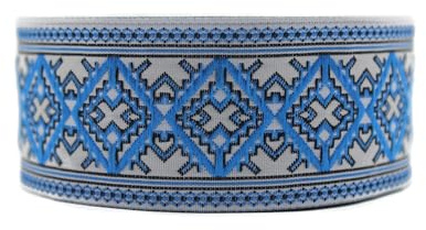 10.9 Yard spole 35mm Vit-Blå Matta Motiv Jacquard bård vävda band jacquardborte kostymbård broderi