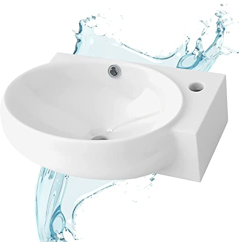 Starbath Plus - Lavabo en céramique - Forme ovale - Blanc - Avec trou pour robinet - Dimensions 43 x 28 x 12 cm - Idéal pour les comptoirs de salle de bains et les meubles lavabos