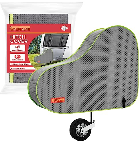 GADLANE Caravan Hitch Cover With Strap - Waterproof Tow Bar Cover, 62cm x 90cm, Heavy Duty Nylon With Green Fluorescent Strip, For Most Caravans/Motorhomes/Trailers (Grey)