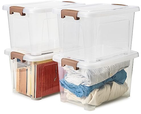 EZOWARE 16.1L Aufbewahrungsboxen, transparenter Organizer mit Deckel, stapelbarer Behälter mit Deckel. Ideal für Büro, Kinderzimmer, Küche & Werkstatt (4er Set)