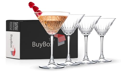 Lot de 4 Verres Martini Vintage (7,4 oz/220 ml). Verre à Cocktail, Champagne, Prosecco et Expresso Martini, Coupes Champagne, Verre a Pied