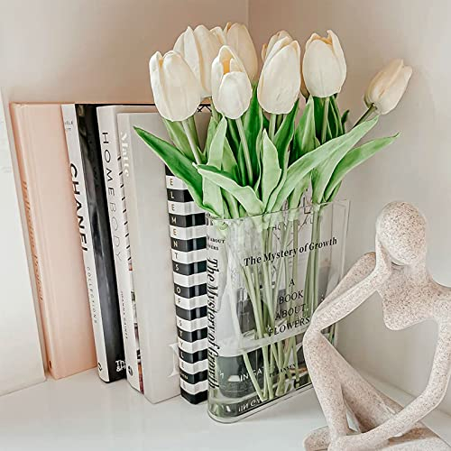 Puransen Book Vase for Flowers, Acrylic Clear Book Vase, Unique Home/Office Accent Decor (Clear - B)