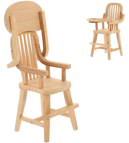 jojofuny Dollhouse Wooden High Chair, Miniature Highchair, Mini House Supplies, Mini Doll Furniture 1:12 Scale Desktop Chair Decoration Accessories
