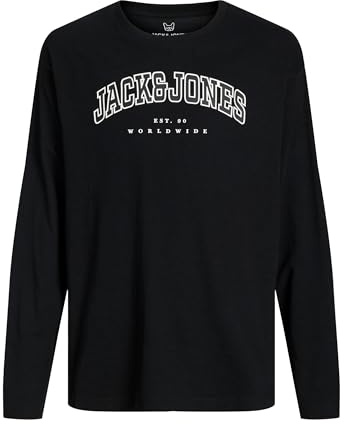 Jack&Jones Junior Garçon Jjecaleb Varsity Col Rond JNR T-Shirt Manches Longues, Noir/Coupe : Ample, 176 EU