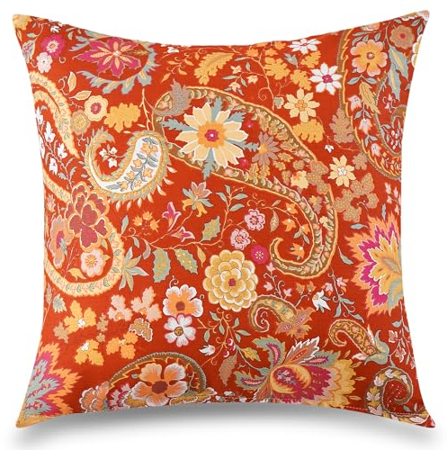 ATsense 2er Set Kissenbezug 40 x 40 cm, 2 Stück - 100% Baumwolle, Böhmischer Stil Tieforange Kopfkissenbezug mit Reißverschluss, ÖkoTex Zertifiziert Superweicher Premium und Hypoallergen