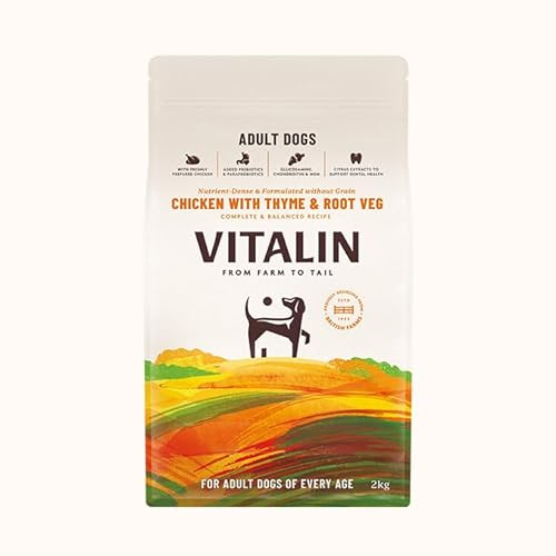 Vitalin Adult Chicken with Thyme & Root Veg Dry Dog Food | Grain-Free Kibble with Added Joint, Gut & Dental Support | 2KG