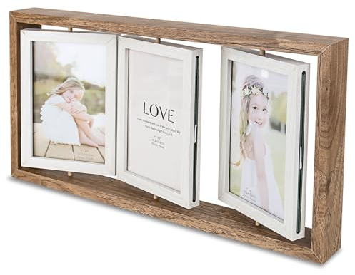XTDMJ Bilderrahmen Collage für 3 Fotos Drehbar, 9x14cm Faltbar Bilder Holzbilderrahmen mit Glas, Multirahmen für Hochzeit, Familie, Baby, Hellbraun, 5.6x3.5 Zoll