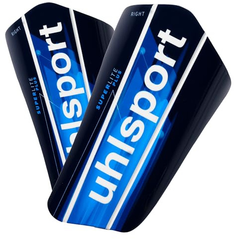 uhlsport Super Lite Plus Protège-Tibias de Football Protège-Tibias pour Enfants et Adultes - Ultra léger et Flexible, Bleu Marine/Bleu Fluo/Bla