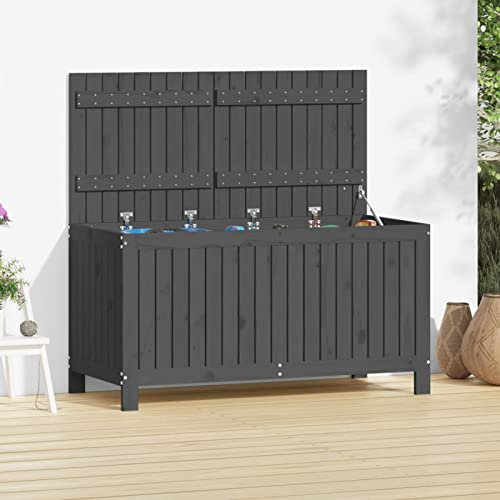 Gecheer Trädgårdskista, trädgårdslåda, förvaringslåda, kuddlåda, förvaringslåda, träkista, förvaringslåda, utomhus, kista, låda, grå, 121 x 55 x 64 cm, massivt trä, furu