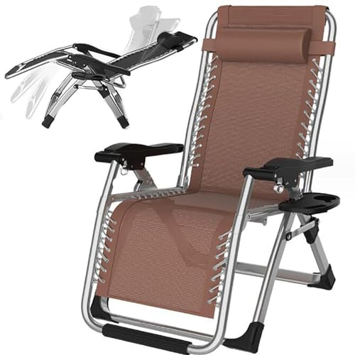 ICEMOB Sun Loungers for Garden,Aluminum Zero Gravity Chairs,Reclining Camping Chairs90°-170°Adjustable,Deck Chairs for Adults,Loading Weight 200KG,Folding Camping Chair,Brown