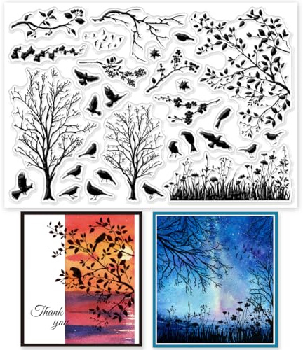 GLOBLELAND Bird Branch Silhouette Clear Stamps for DIY Scrapbooking Photo Album Decorative Cards Making Home Decoration - 8.3×5.8inch