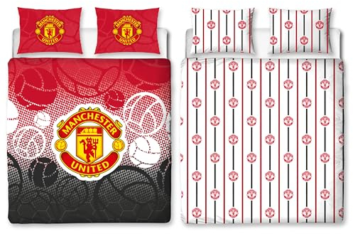 Manchester United FC Character World Offizielles Bettwäsche-Set für Doppelbett, Wappen-Design, wendbar, 2-seitig, Fußball-Bettwäsche, offizielles Lizenzprodukt, inklusive passenden Kissenbezügen