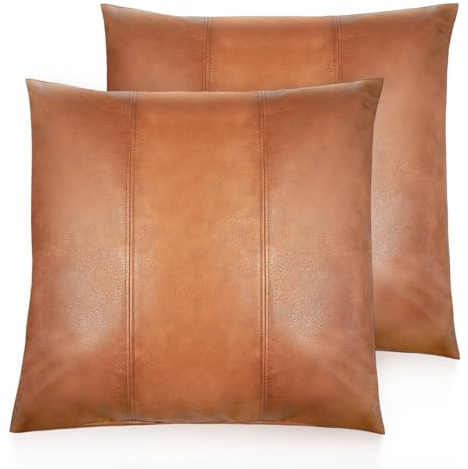 AOOTOOLINK Juego de 2 fundas de cojín de piel sintética de 16 x 16 pulgadas, color marrón, modernas, rústicas, decorativas, para habitación, sofá, sala de estar, dormitorio, cama