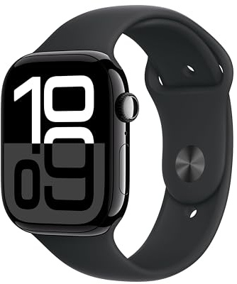 Apple Watch Series 10 GPS + Cellular 46 mm Smart klocka med boett i aluminium gagatsvart och Sportband i svart - S/M. Träningsmätare, appen EKG, Retina-skärm som alltid är på, vattentålig