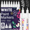 KERIFI Lot de 8 marqueurs permanents à double pointe pour peinture sur roche, pneu, métal, verre, bois, plastique, cuir, céramique, encre blanche imperméable à base d'huile