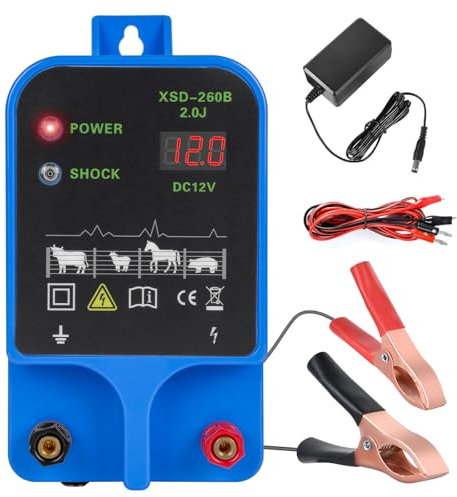 Anosuwa 12V Weidezaungerät, Ladegerät für Elektrozaun, 2 Joule/10,5kV Elektrozaun für 2 bis 10KM, Plug-in-Elektrozaun-Stromversorgung für Geflügel, Vieh, Haustiere, Steuergerät zum Schutz von Gärten