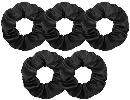 LOPHE Elastici Scrunchie per Capelli in Seta, 5 Pezzi Silk Elastici per Capelli Donna, Elastico in Scrunchies per Capelli Lisci E Ricci, Donna e Ragazze（Nero）