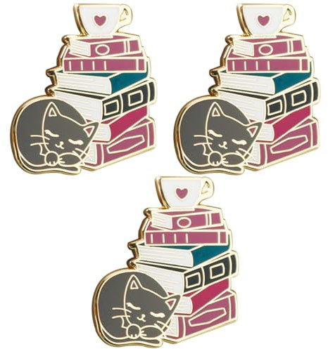 GTYHH Broches en Métal 3 Pièces, Broches De Livre De Chat, Broches Créatives Mignonnes, Épingles De Mode pour Femmes, Cadeaux De Lecture Intéressants