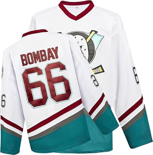Youth Mighty Ducks Movie Hockey Jerseys White #66 Bombay,Stitched Letters and Numbers,Halloween Costume
