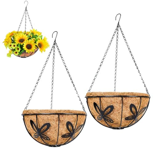 2 Piezas Colgante de Plantas Cesta de Macetero, Cestas Colgantes Decoración de Jardín, Cestas Colgantes de Metal, Cestas de Plantas Colgantes Decorativas, para Interior y Exterior, 10 inch C