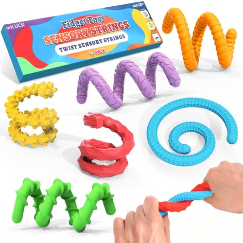 Jouets sensoriels texturés Bâtons en Silicone pour Le TDAH, autisme, Soulager l'anxiété et Le Stress, Fidget Toys Ensemble de Cordes de Voyage pour Enfants de 3 Ans et Plus et Adultes (Lot de 6)