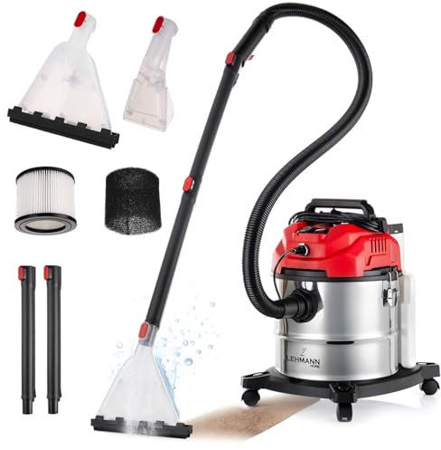 LEHMANN Waschsauger mit 20-Liter-Behälter - 1600 W - Polsterreiniger Gerät mit HEPA-Filter - 4,3L Reinigungsmitteltank - Teppichreiniger mit Sprühfunktion - Nasssauger für Teppich und Polster