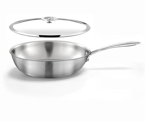 CUISINOX - Gourmet - Wok 28 cm inox - Triply - Compatible tous feux dont induction - Acier Inoxydable 18/10 - Finition Satinée - Poignée Fixe - Sans PFAS, PTFE, PFOA - Made in France